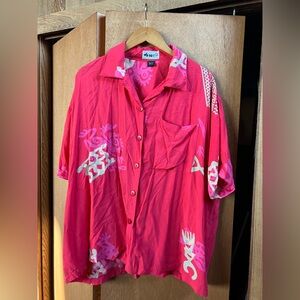 We Be Bop (1X 2X) Rayon Camp Shirt Blouse Top Graphics Boho Hippie